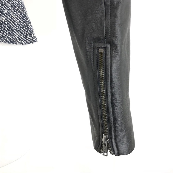 THEORY Tweed Black Lamb Leather Moto Jacket Blazer - Picture 6 of 8